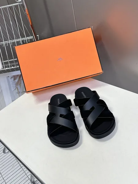 Hermès Women Black Leather Suede Sandals product view 1