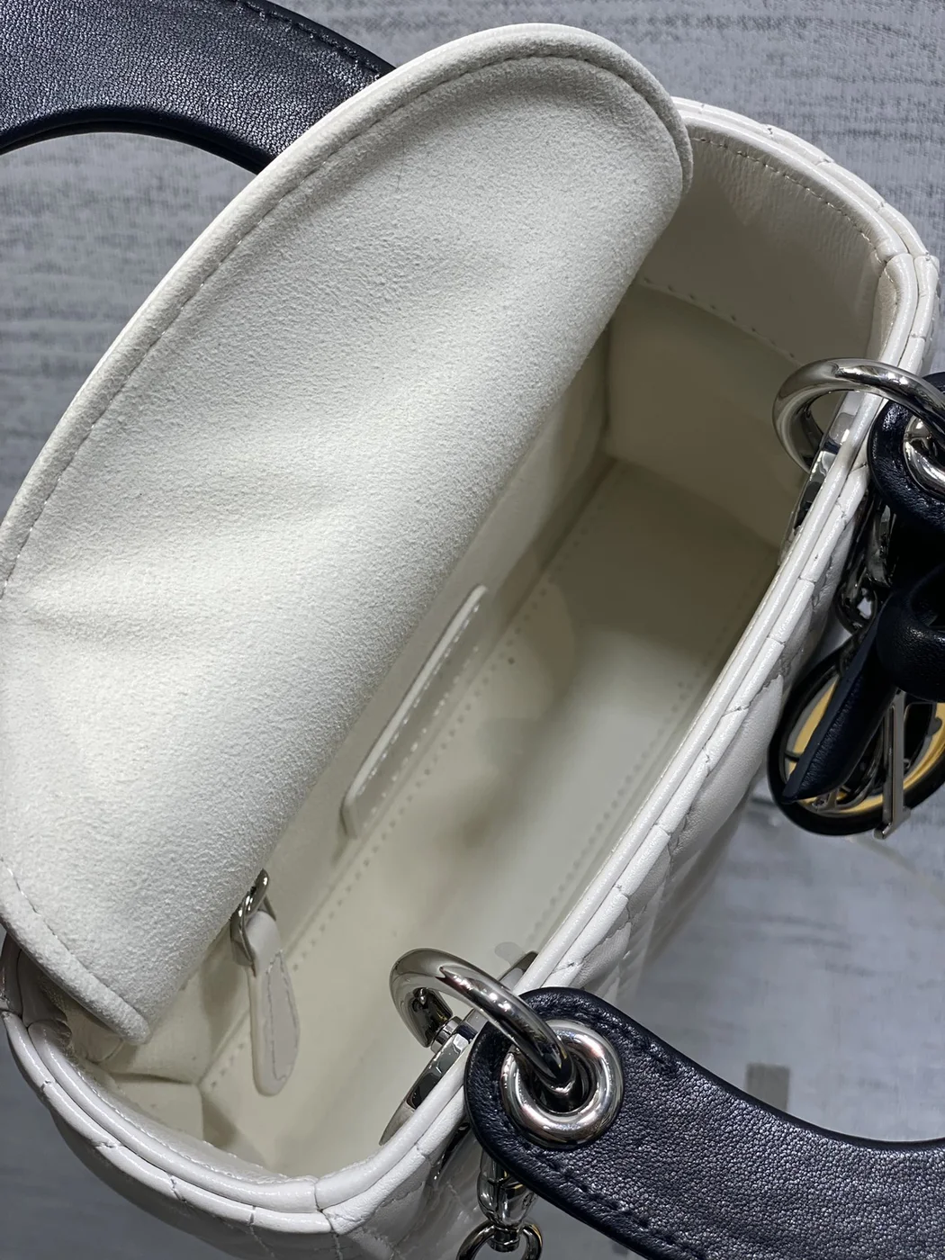 Dior Mini Lady Dior Bag with Chain in two-tone latte and black product view 4