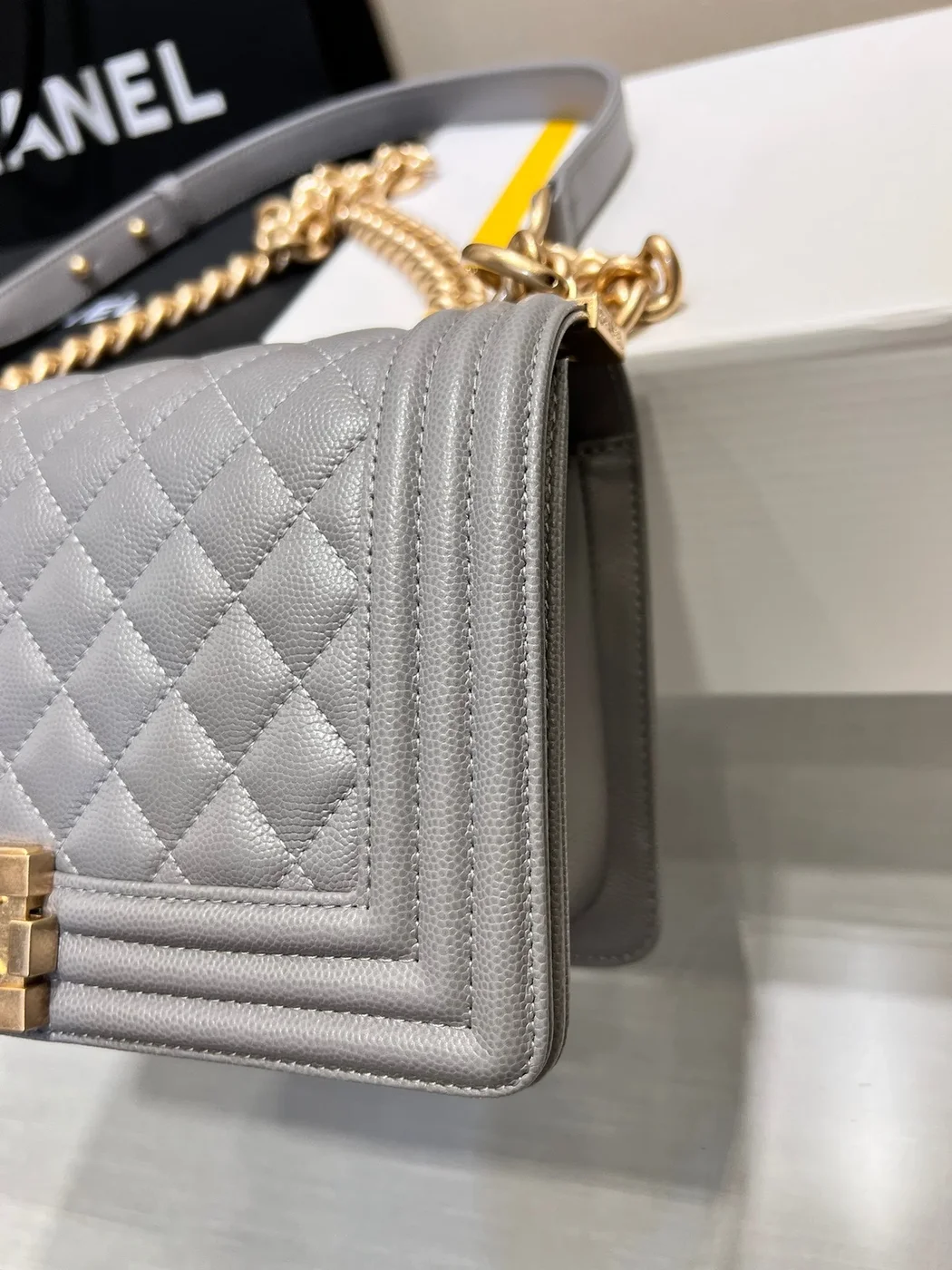 Chanel Boy Bag Medium 25 Grey Caviar Gold Hardware product view 8