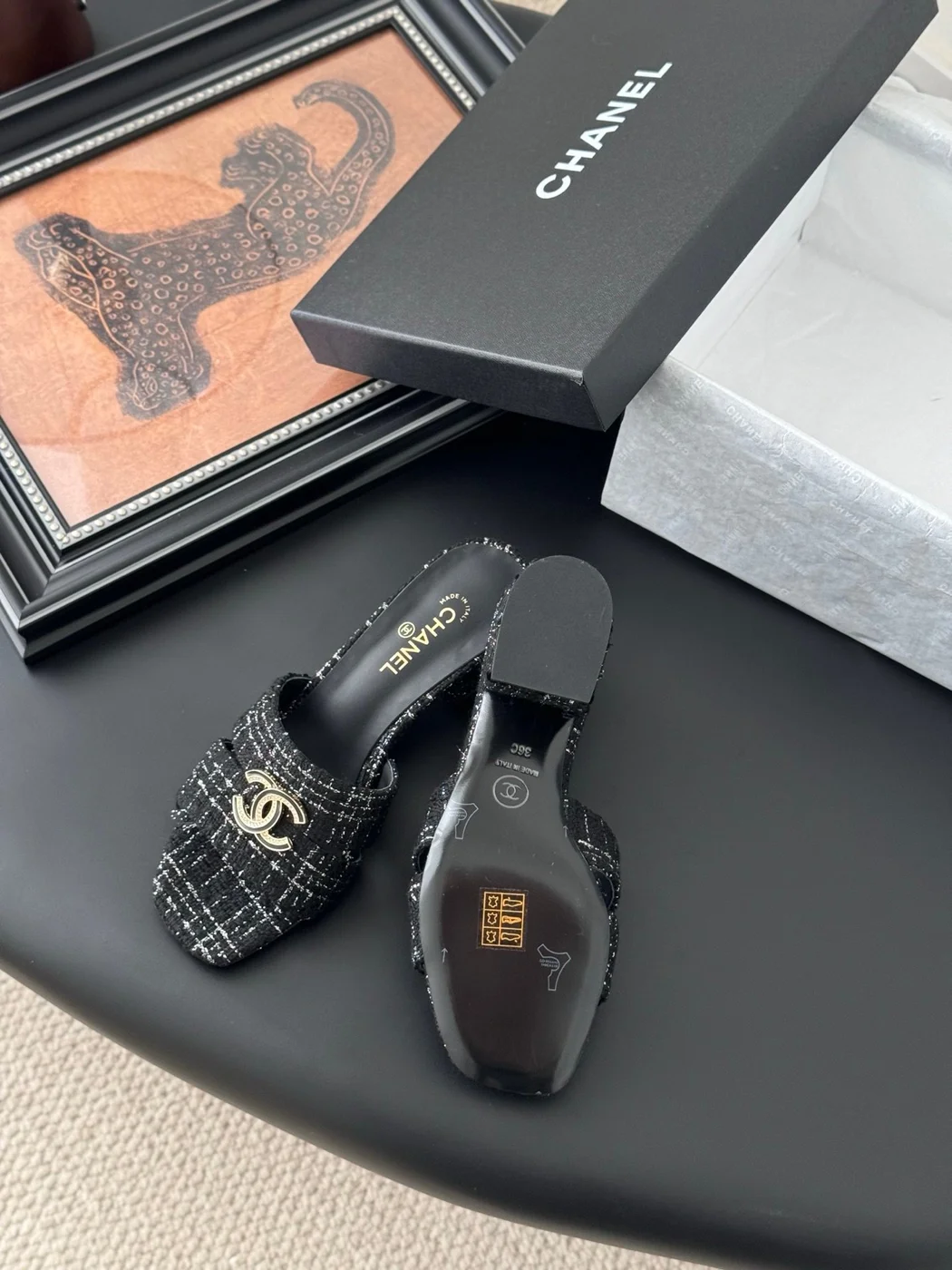 Chanel Women Black Tweed Mules product view 4