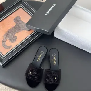 Chanel Women Black Velvet Flower Embellished Mules product view 1