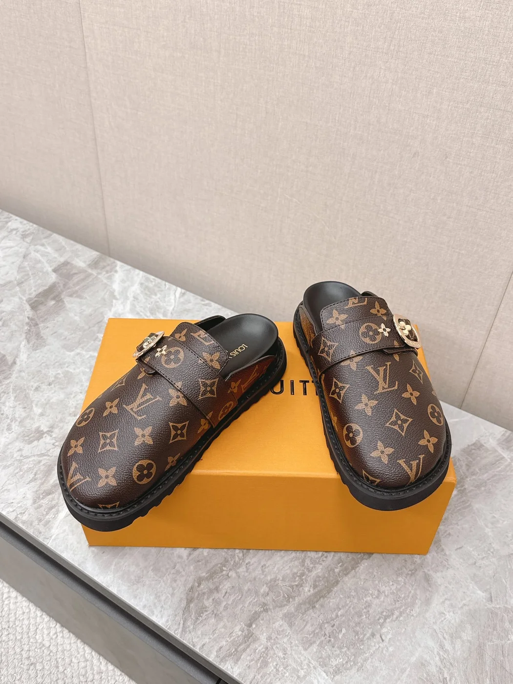 Louis Vuitton Women Brown Leather Monogram Mules product view 6