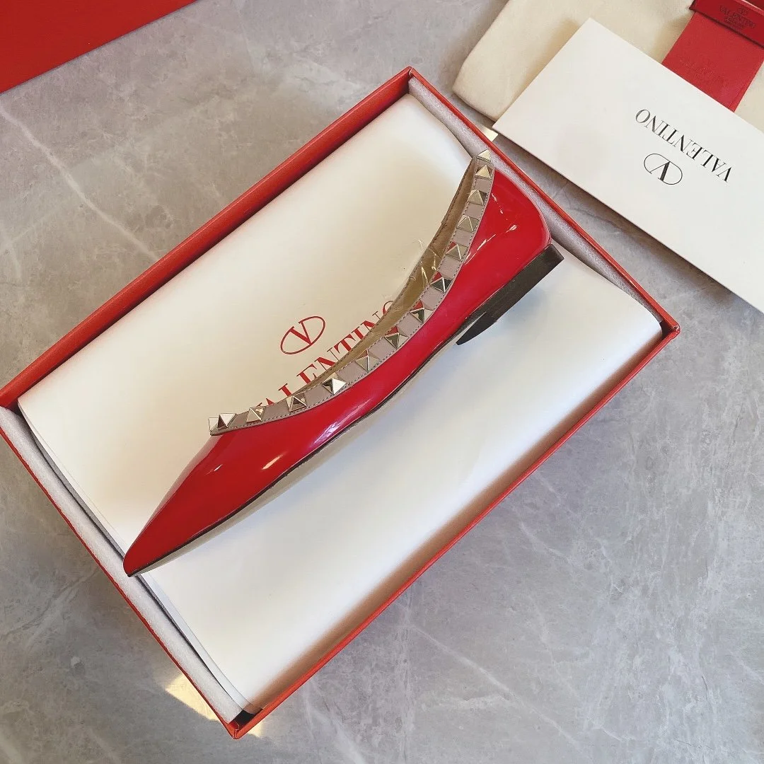 Valentino Women Red Patent Leather Studded Flats product view 6