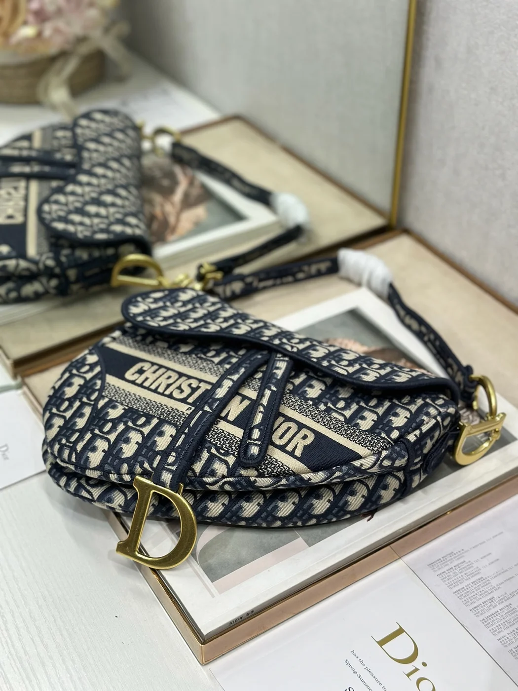 Dior Saddle Bag in Blue Dior Oblique Jacquard product view 2