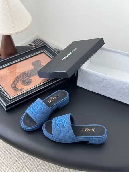 Chanel Women Blue Denim Slides product view 2
