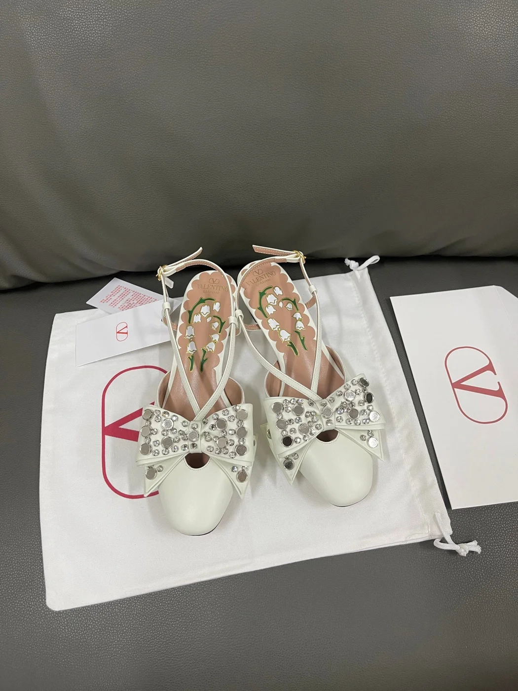 Valentino Women White Leather Bow Embellished Flats product view 2