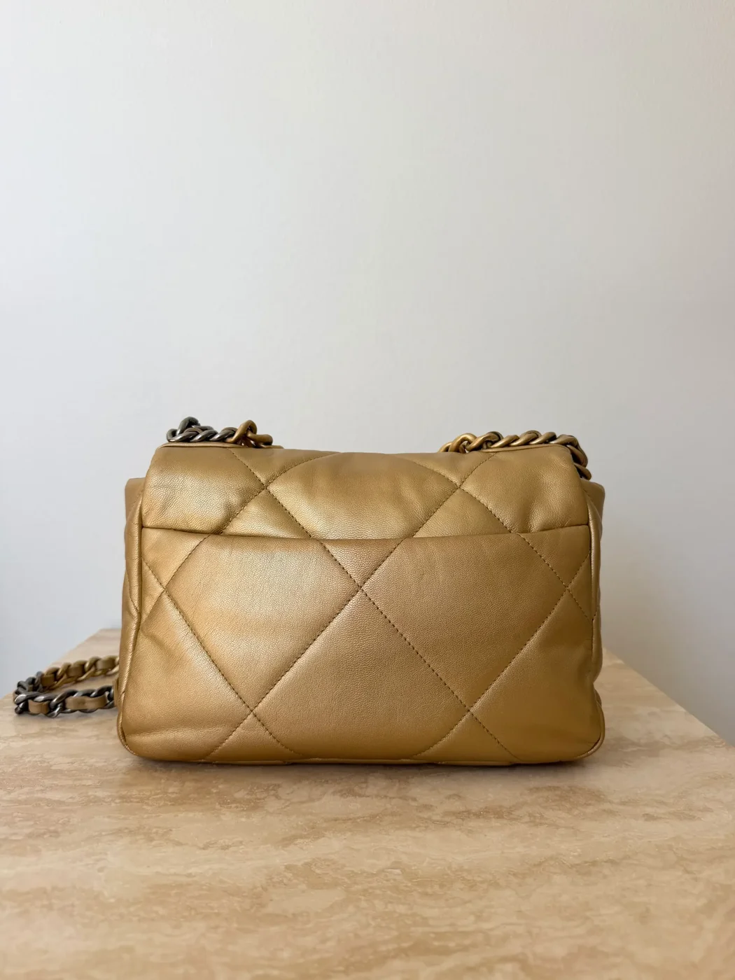Chanel 19 Small Metallic Gold Lambskin Bag product view 7