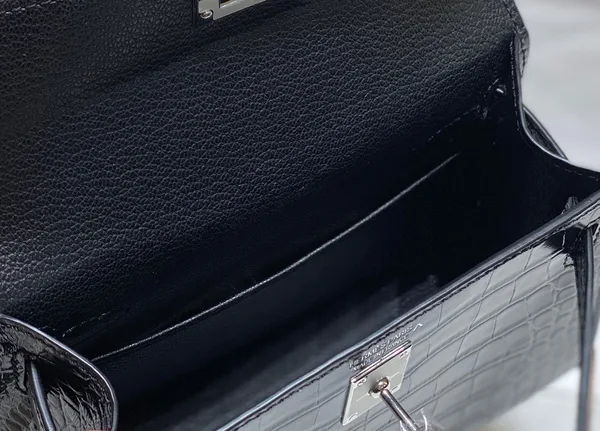 Hermès Mini Kelly In Black Crocodile Skin Silver Hardware Bag product view 4