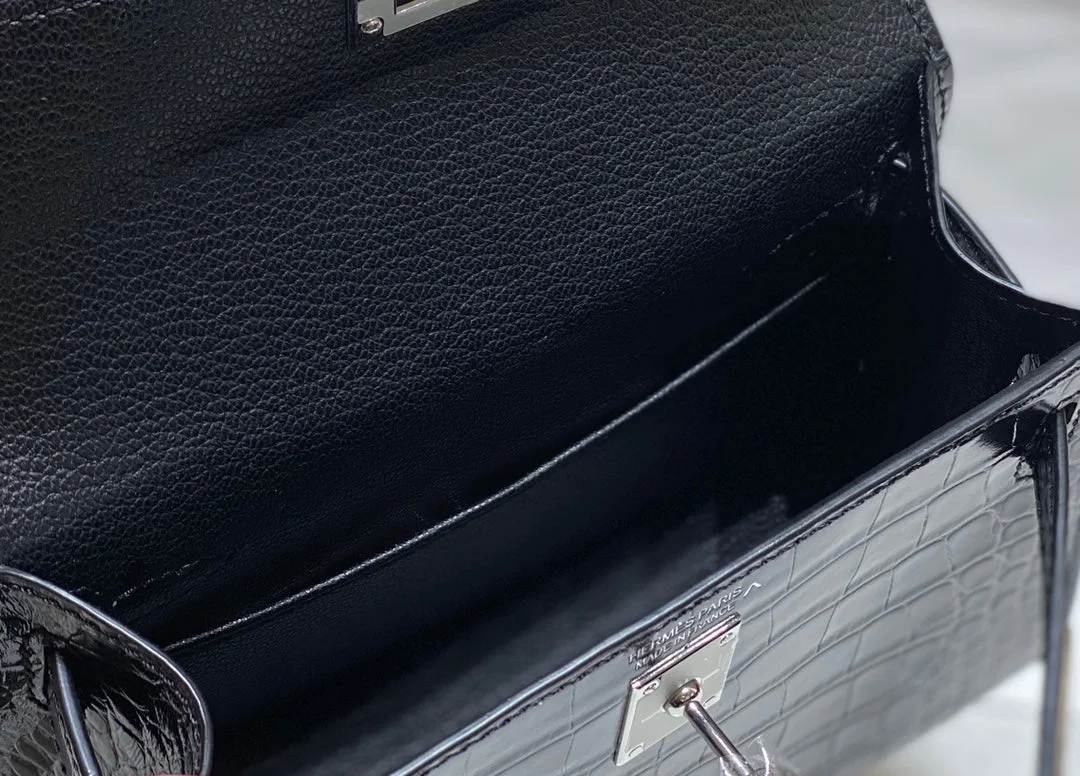 Hermès Mini Kelly In Black Crocodile Skin Silver Hardware Bag product view 4