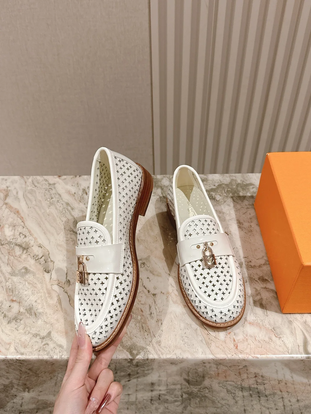 Louis Vuitton Women White Leather Loafers product view 3