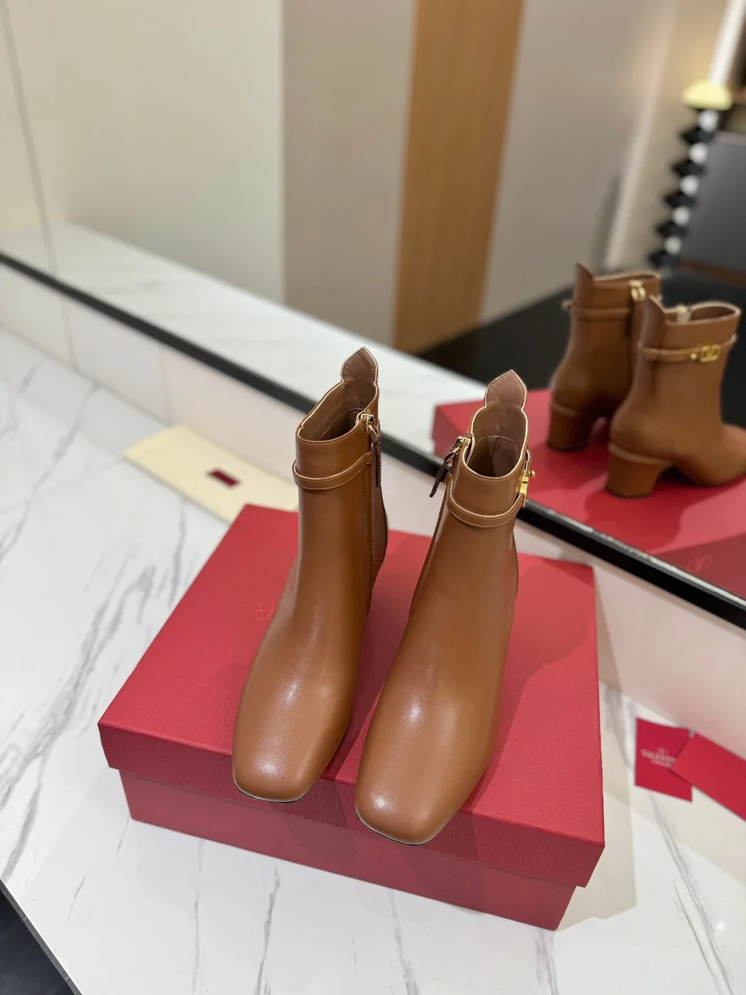 Valentino Women Brown Leather Ankle Boots product view 4