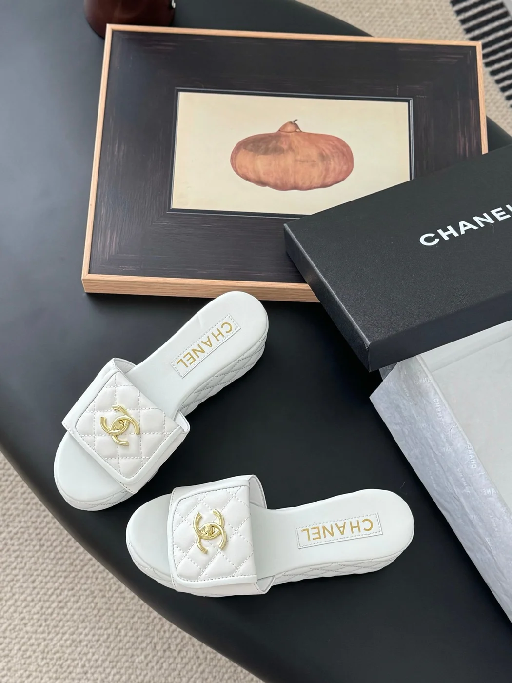 Chanel Women White Quilted Leather Slides product view 6