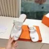 Hermès Women White Leather Flat Sandals product view 6