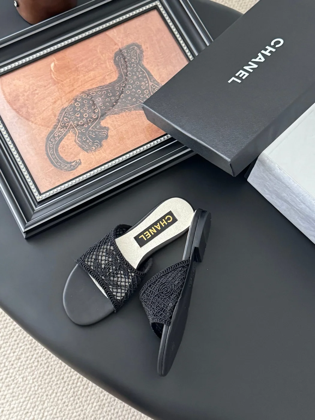 Chanel Women Black Mesh Slide Sandals product view 4