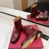 Valentino Women Burgundy Leather Ankle Boots product view 2