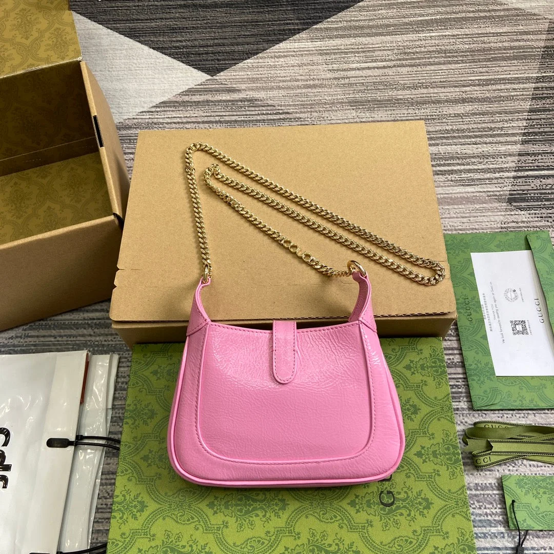 Gucci Jackie Notte Mini Bag 19 In Pink Cracked Lacquer Calfskin Gold Hardware product view 4