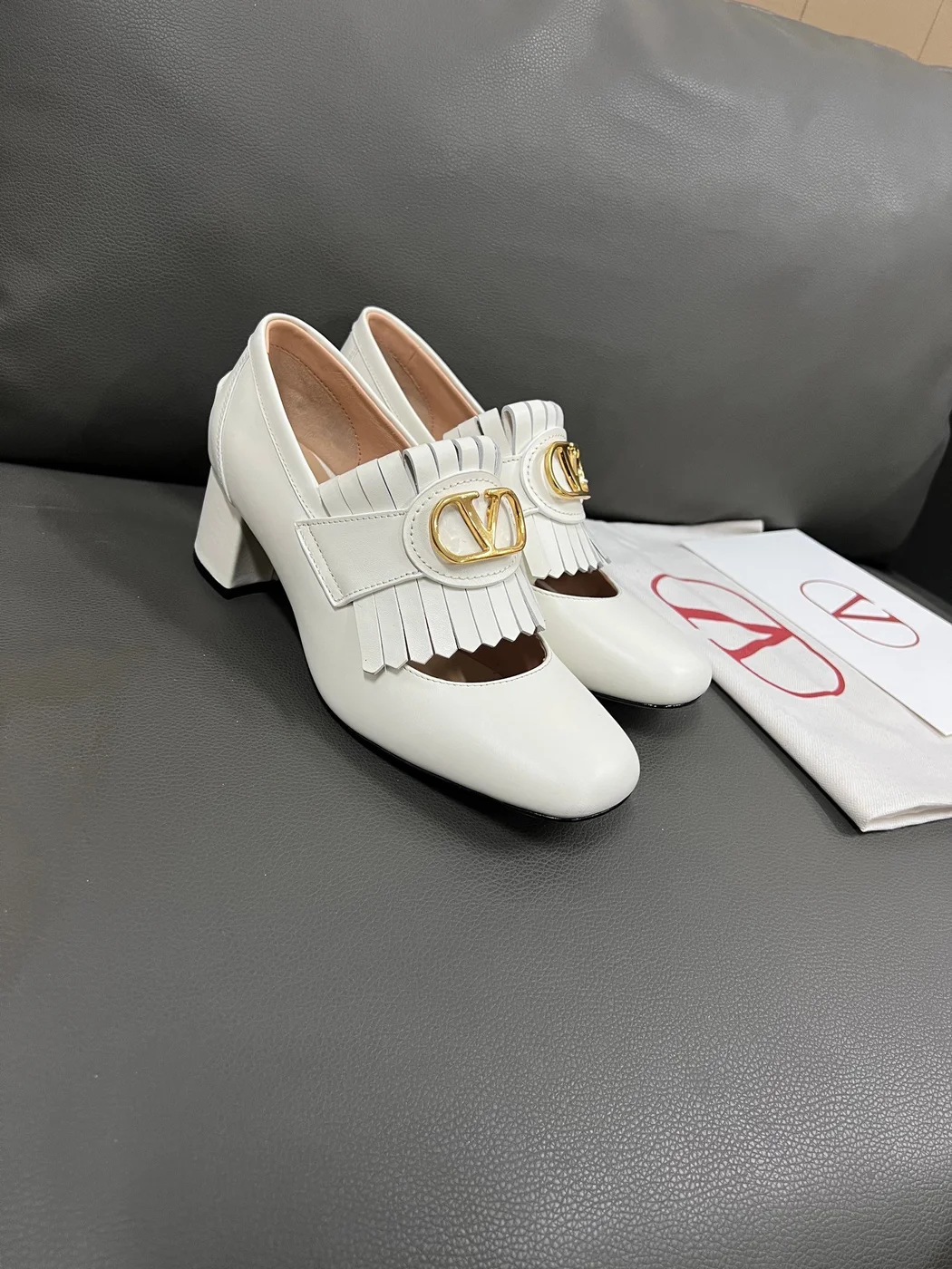 Valentino Women White Leather Fringe Detail Pumps product view 1
