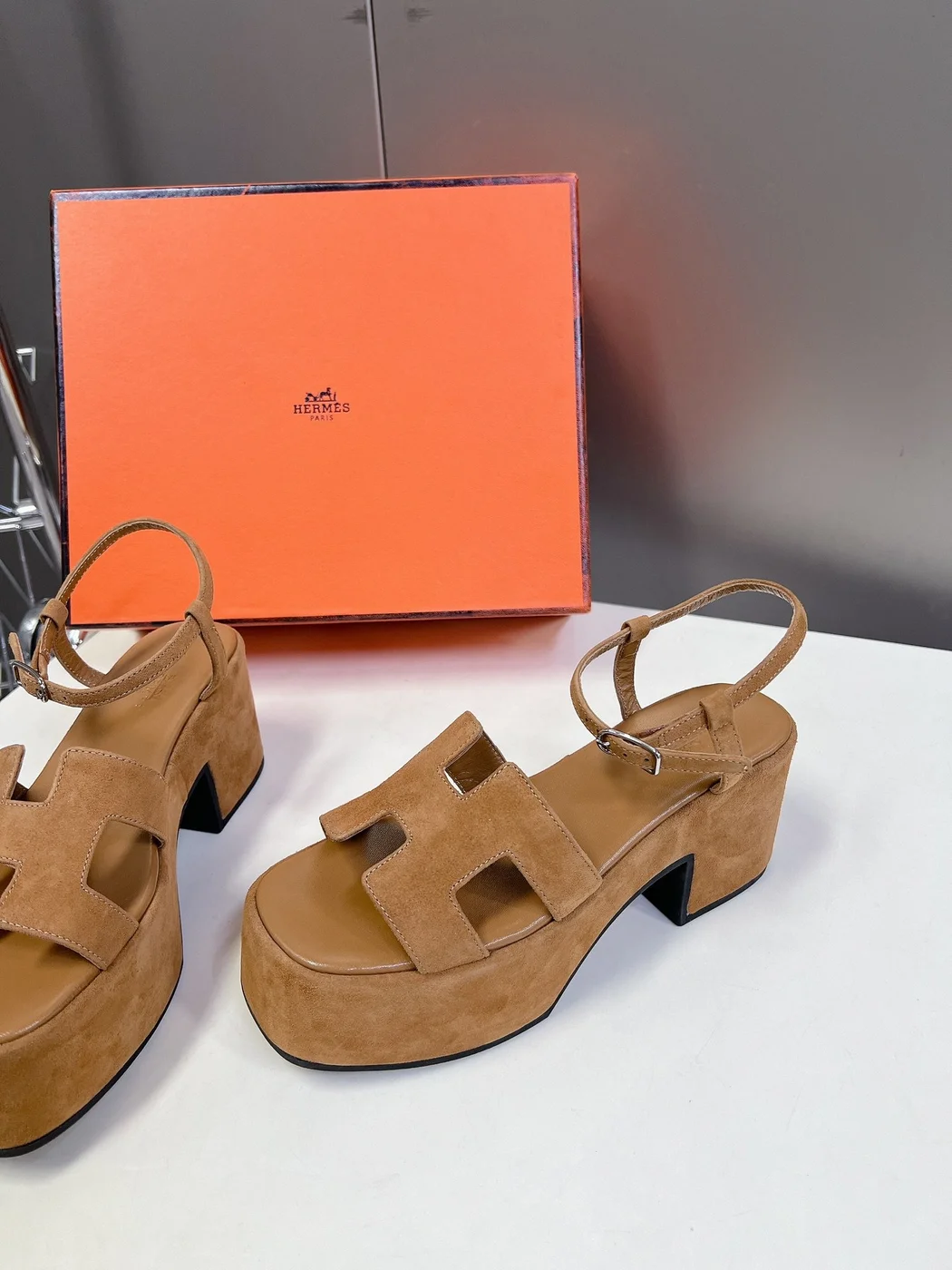 Hermès Women Tan Suede Platform Sandals product view 4