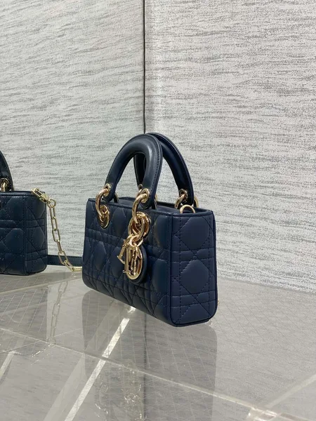 Dior Small Lady D‑Joy Bag 19 In Dark Blue Cannage Gold Hardware product view 4
