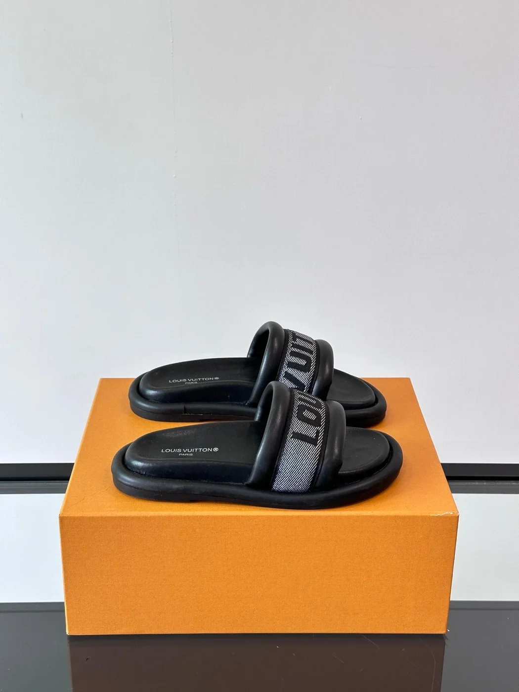 Louis Vuitton Men Black Fabric Strap Slide Sandals product view 1