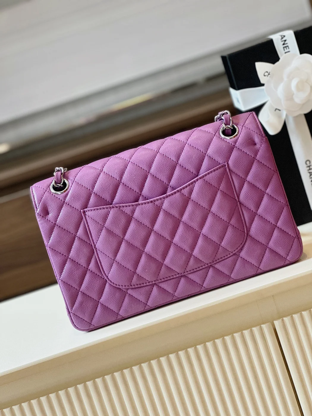Chanel Classic Handbags Woman’s Purple Lock Silver 25 cm product view 5