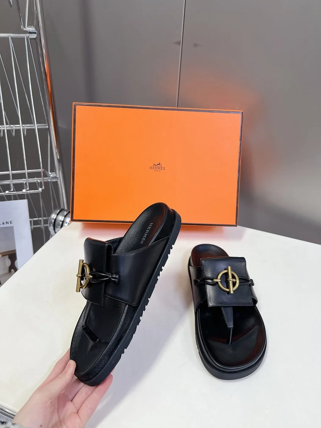 Hermès Women Black Leather Sandals product view 5