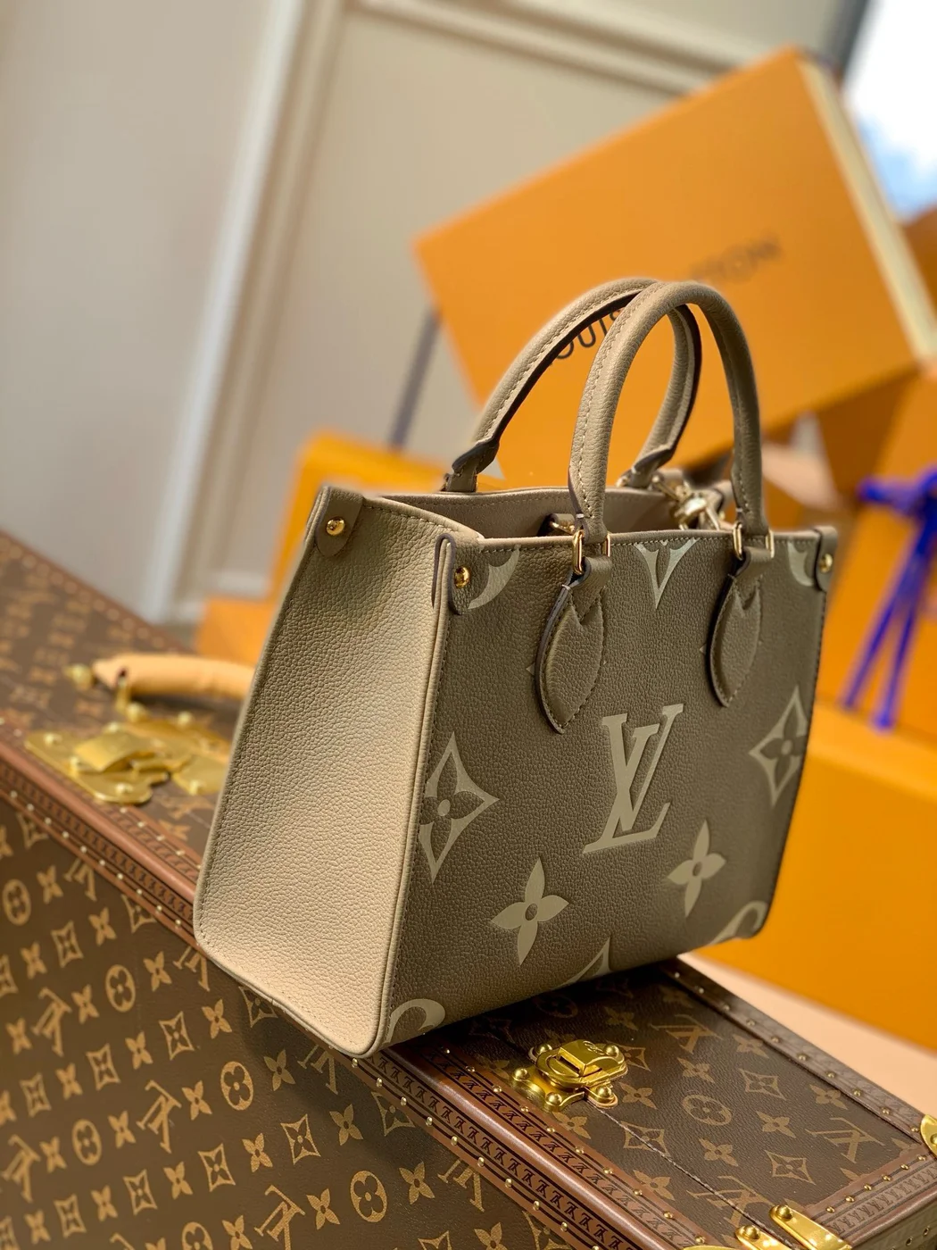 Louis Vuitton Onthego Woman’s Grey Cowhide Leather Handbags 25 cm product view 2