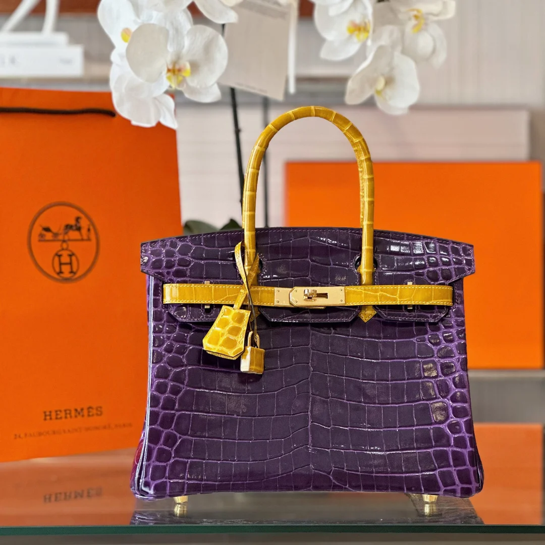 Hermès Birkin 30 Purple/Gold Crocodile Leather Gold Hardware – Custom Made Bag product view 1