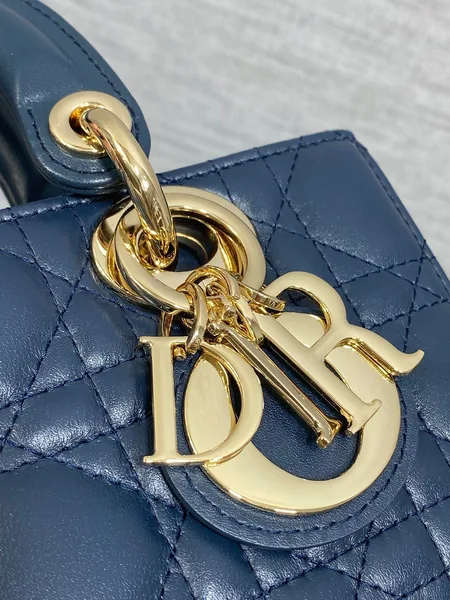 Dior Small Lady D‑Joy Bag 19 In Dark Blue Cannage Gold Hardware product view 8
