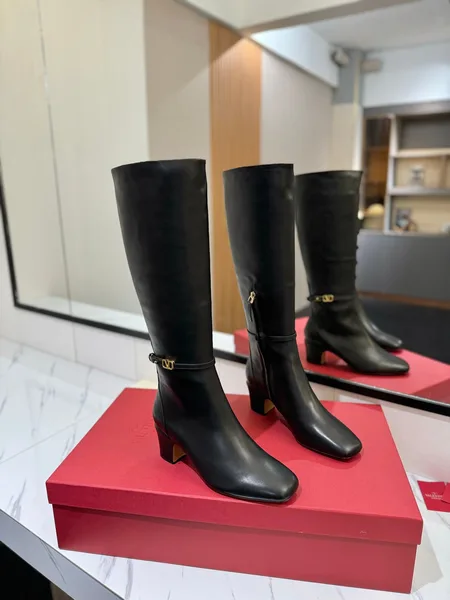 Valentino Women Black Leather Knee High Boots product view 1