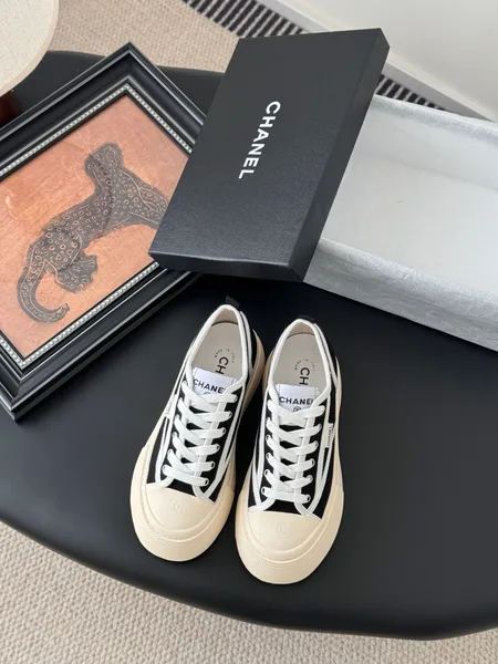 Chanel Women Black Canvas Contrast Rubber Sneakers product view 1
