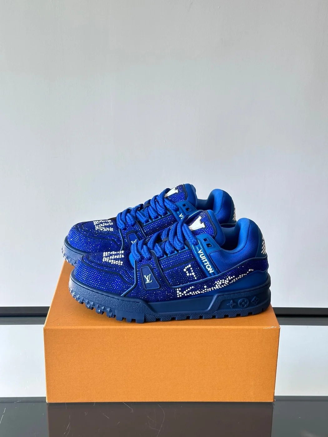 Louis Vuitton Men Blue Fabric Embellished Sneakers product view 3