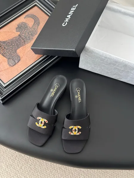 Chanel Women Black Fabric Mules With Embellishment product view 1