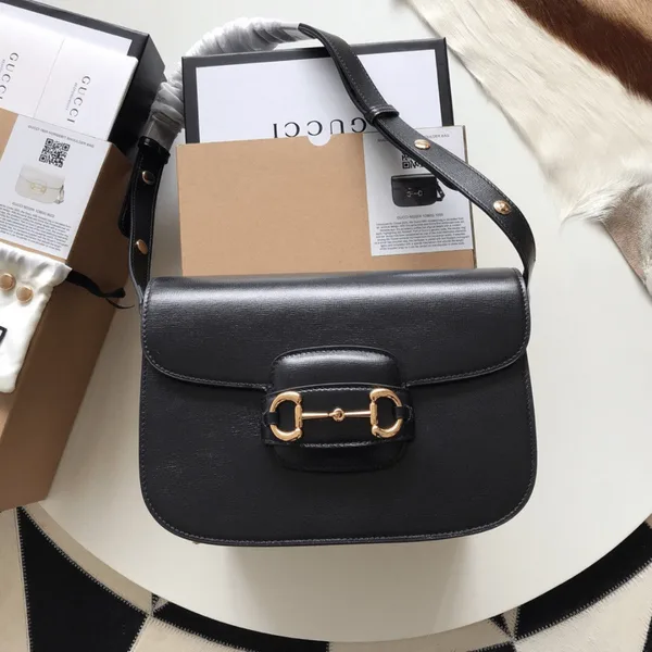 Gucci 1955 Horsebit Handbag Black Smooth Leather 25 cm product view 1