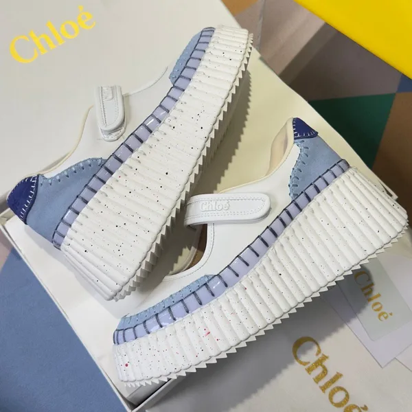 Chloé Nama wedge sneakers in Ashes Blue and white product view 6