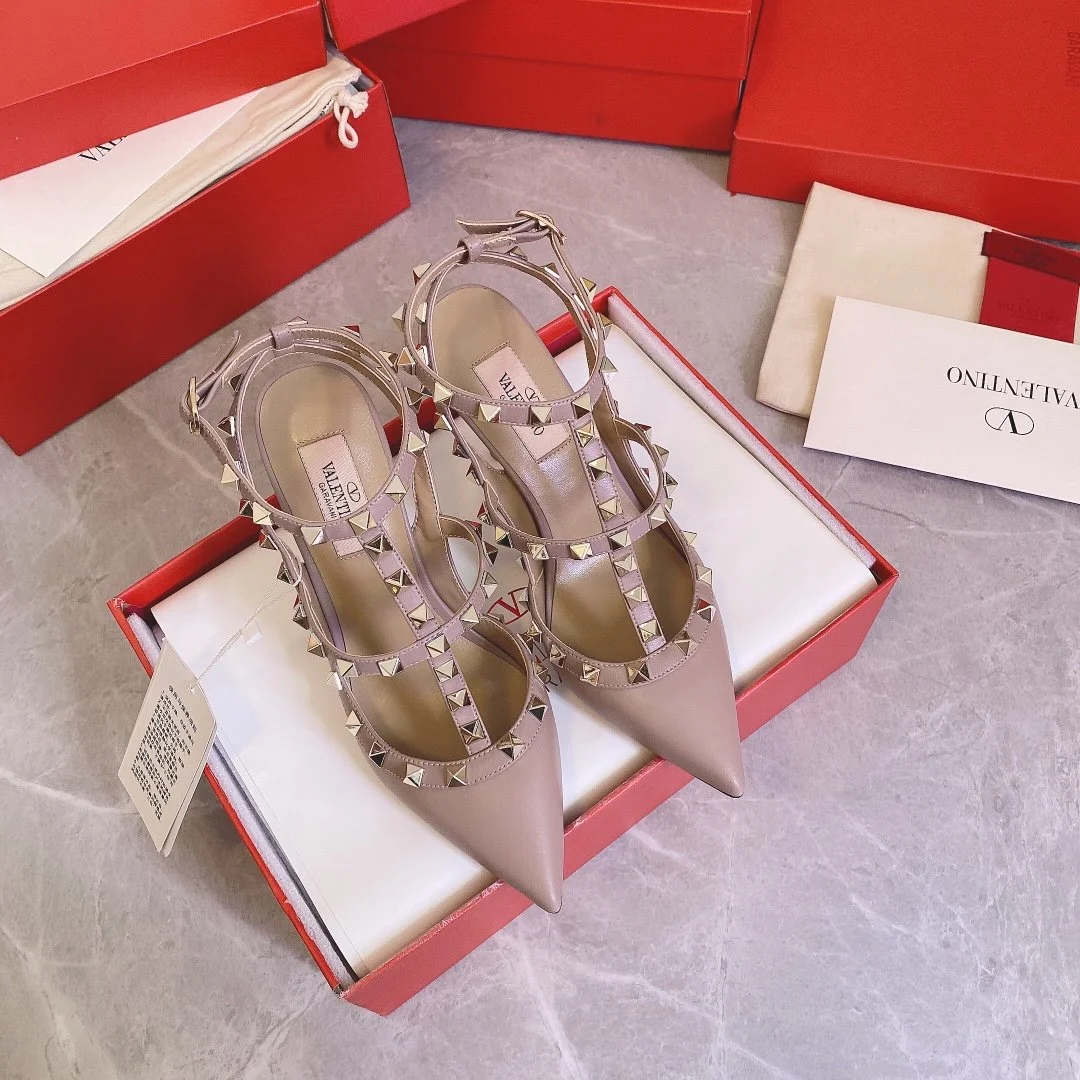 Valentino Women Beige Leather Studded Pumps product view 6