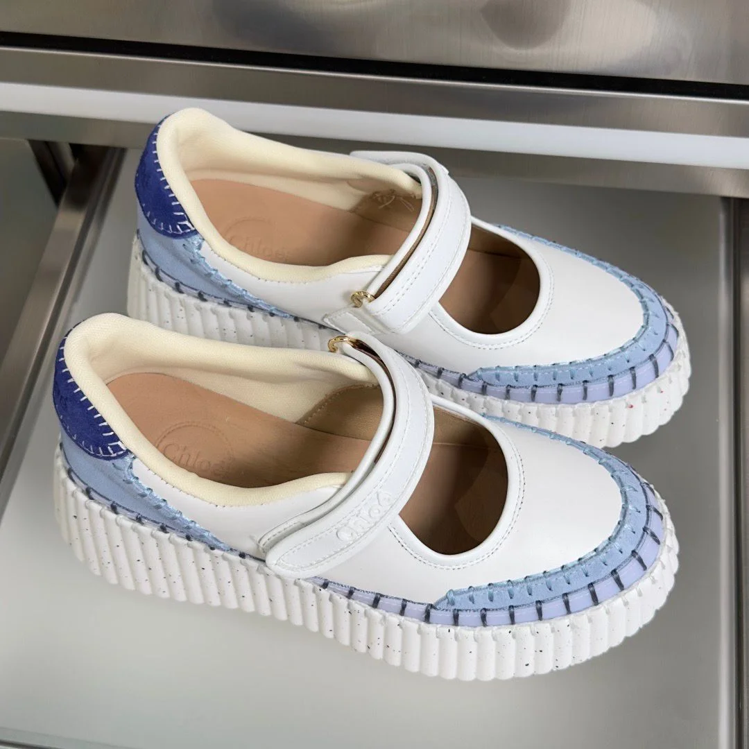 Chloé Nama wedge sneakers in Ashes Blue and white product view 3