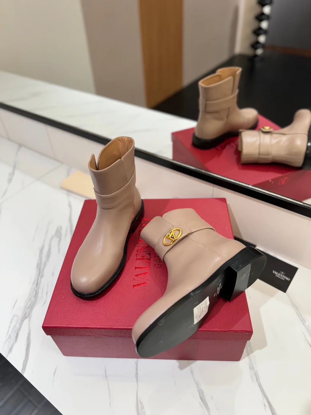 Valentino Women Beige Leather Ankle Boots product view 6