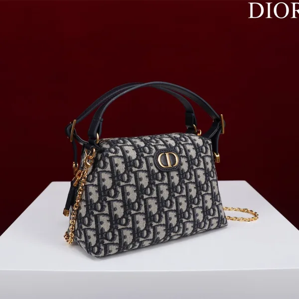 Dior Plaid Women’s Handbag, Glossy Leather, 20 cm product view 1