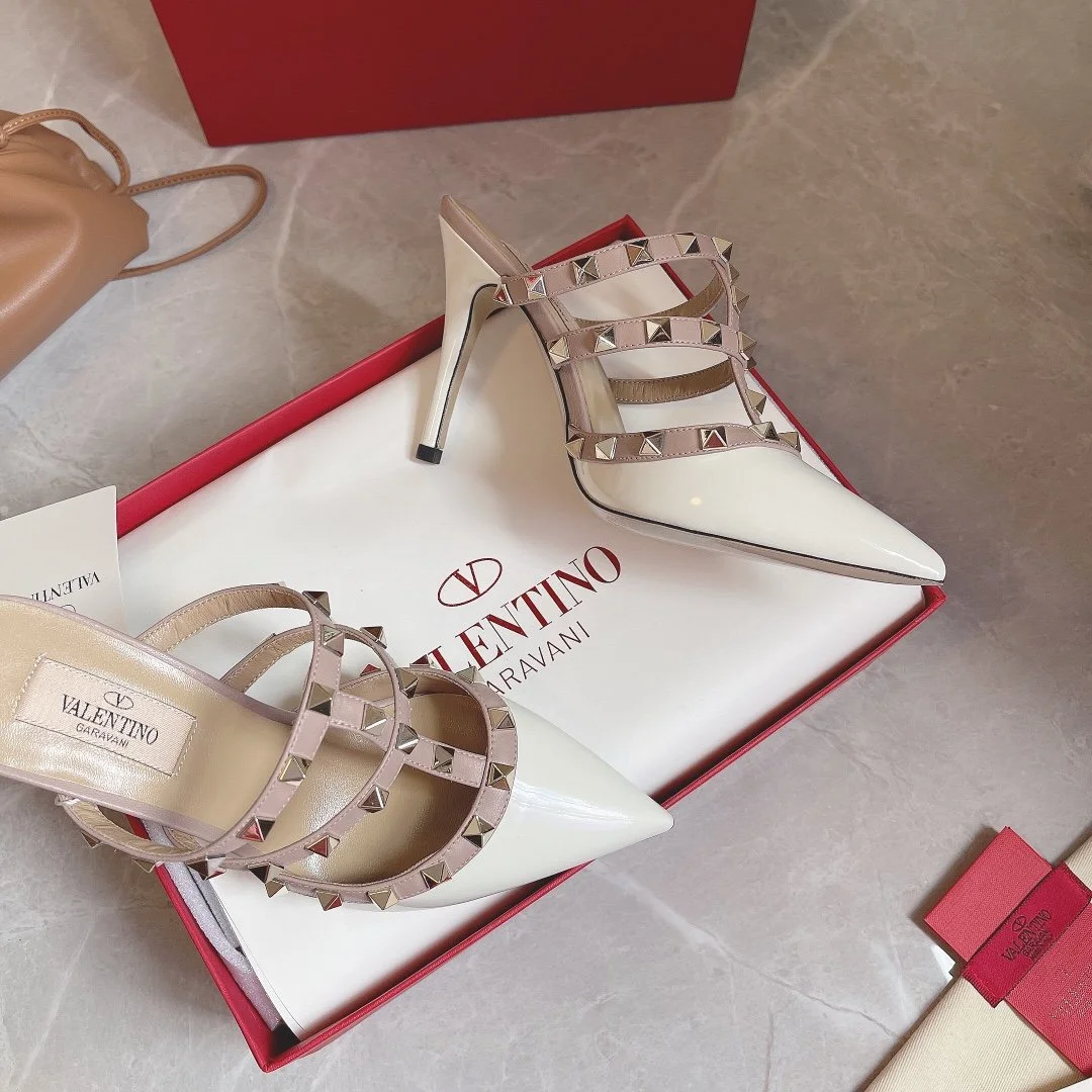 Valentino Women White Patent Leather Studded Mules product view 6