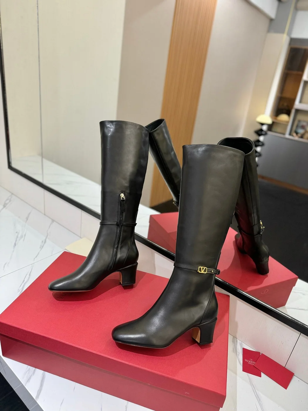 Valentino Women Black Leather Knee High Boots product view 6