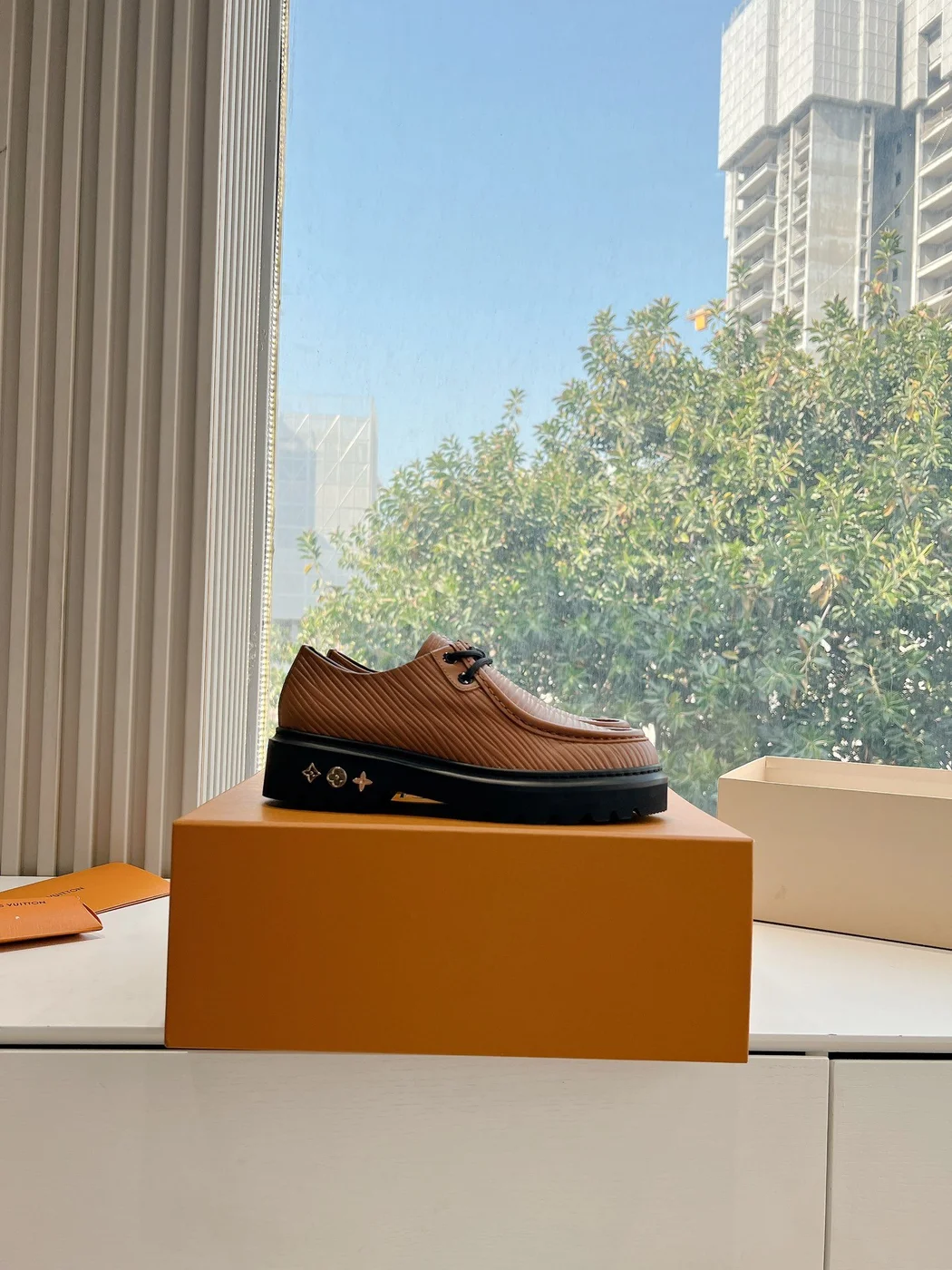 Louis Vuitton Women Brown Textured Leather Loafers product view 2