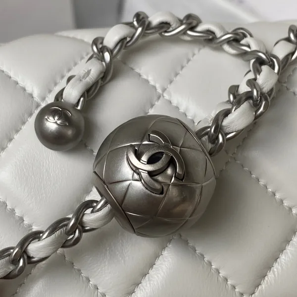 Chanel Mini White Calfskin Flap Bag with Silver Hardware product view 2