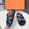 Hermès Women Navy Blue Leather And Brown Sandals product view 5