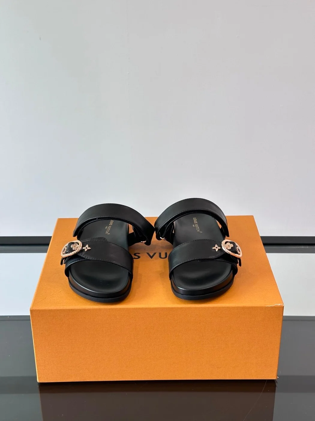 Louis Vuitton Men Black Leather Slides product view 2