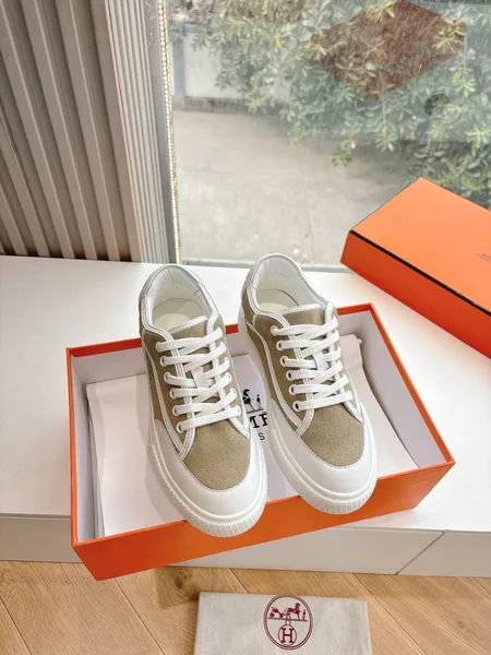 Hermès Women Beige Suede White Leather Sneakers product view 1