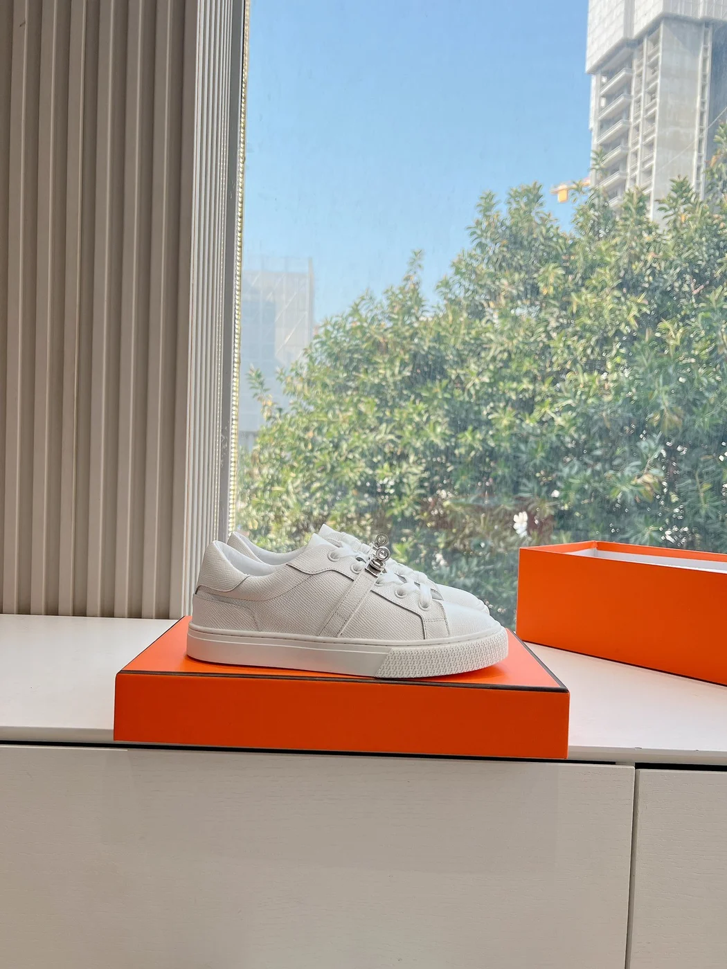 Hermès Women White Leather Sneakers product view 2