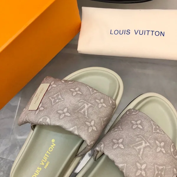 Louis Vuitton Women Light Gray Fabric Slides Sandals product view 6