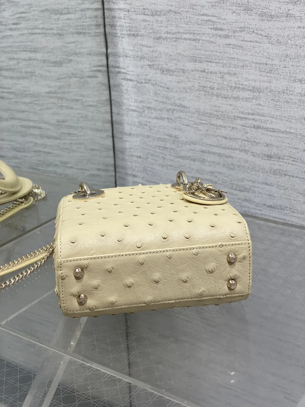 Dior Mini Lady Dior bag in Beige ostrich leather product view 5