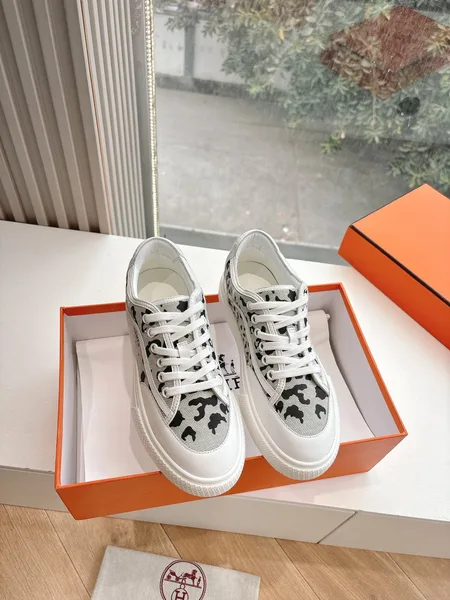 Hermès Women White Canvas Leopard Print Sneakers product view 1